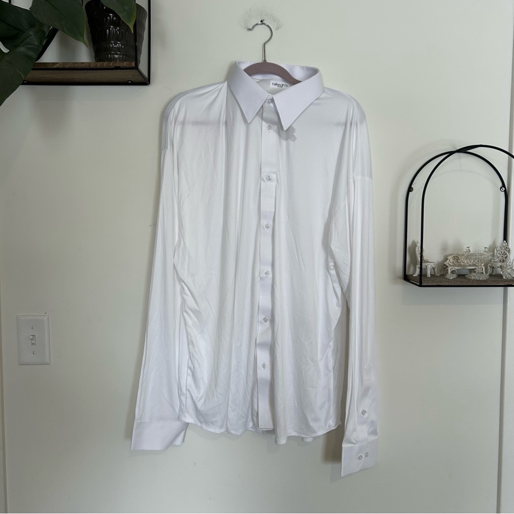 Collars & Co White Long Sleeve‎ Dress Collar Polo Shirt Button Up Size 3XL